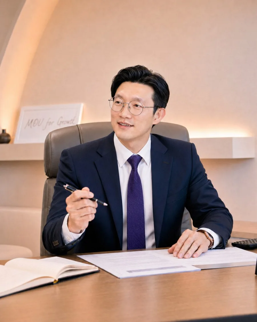 집무실에서 자료를 검토하며 대화하는 모습