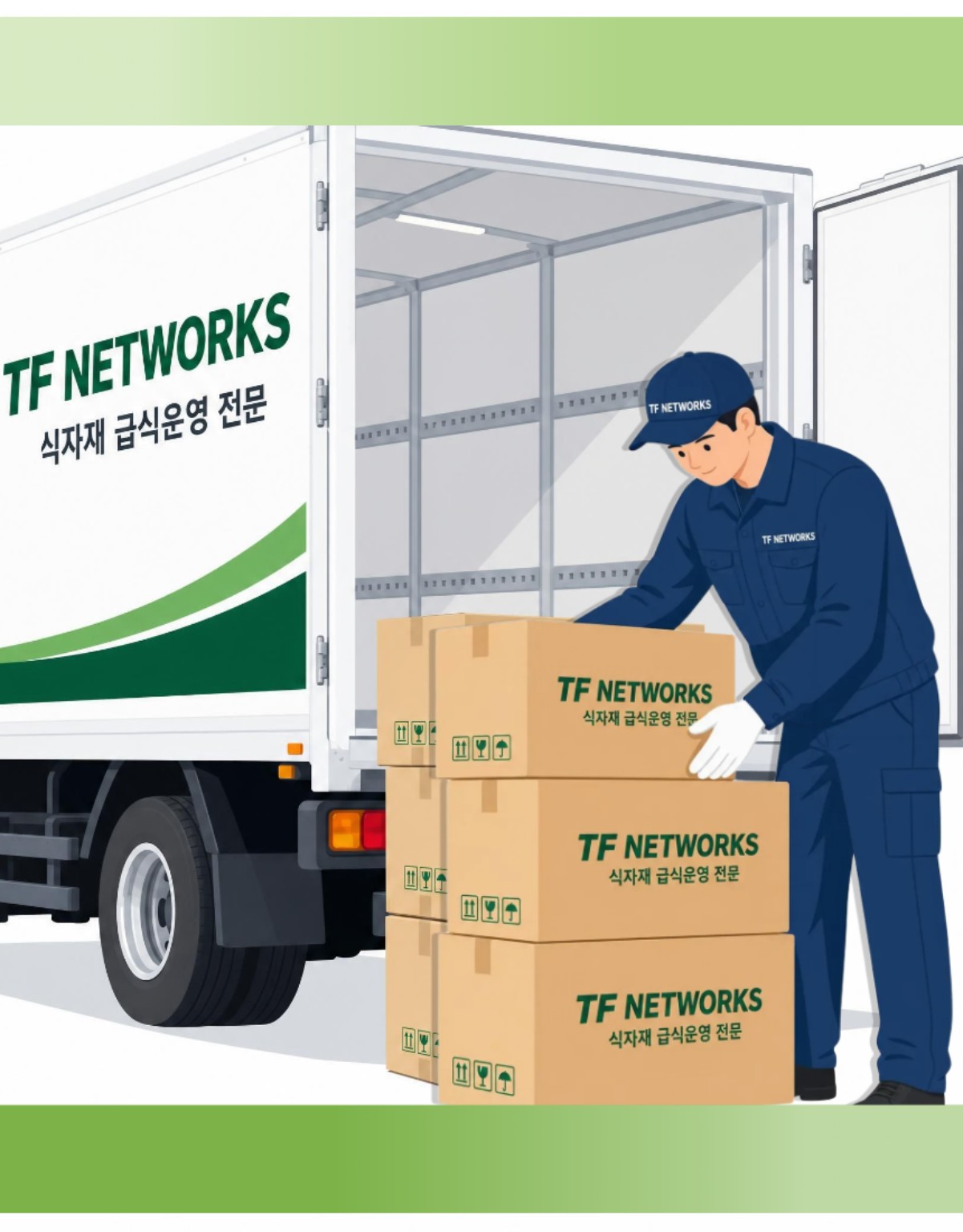 Unloading food supply boxes from a refrigerated truck